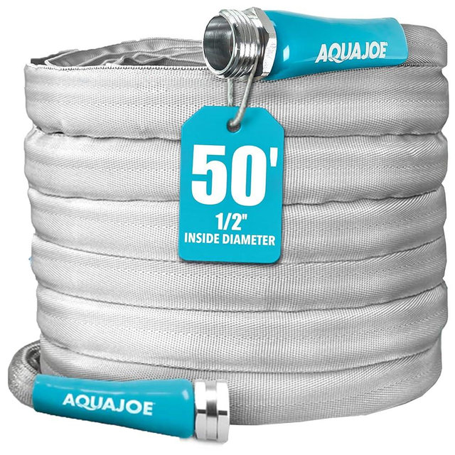 Aqua Joe AJFJH50-PRX XTREME FIBERJACKET Kink-Resistant Garden Hose, Metal Fittings, 600 PSI Max, 1/2-Inch Diameter, 50 Feet
