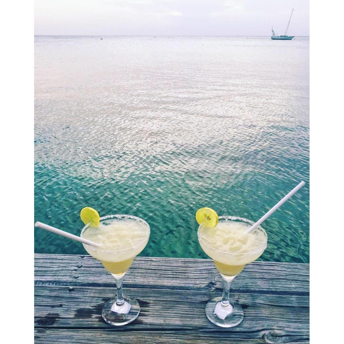 Margaritas on the dock for our staycation in Roatan '15