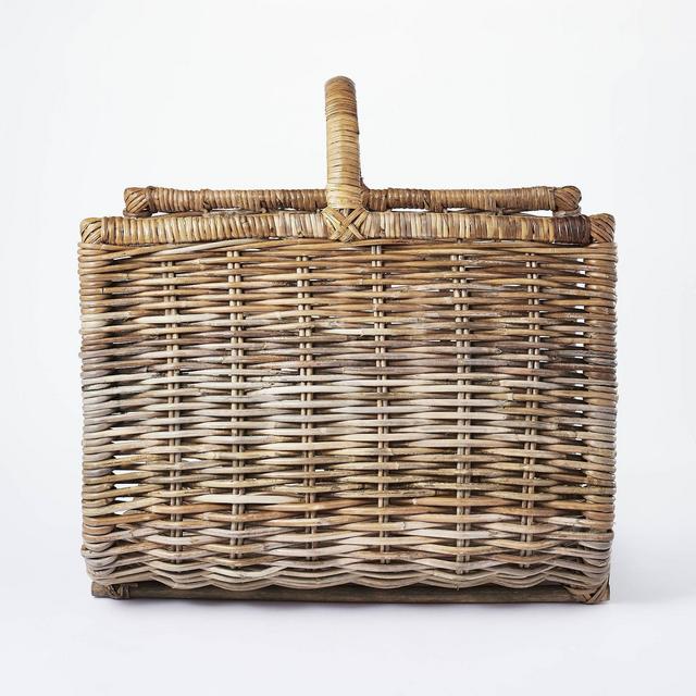 20" x 15" Rattan Woven Log Holder with Handle Gray/Natural - Threshold™ designed with Studio McGee