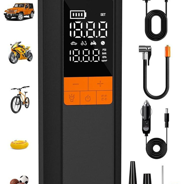 AIRSURE Tire Inflator Portable Air Compressor, 5X Faster Air Pump for Car Tires, 150PSI Cordless Tire Pump with Powerful Battery, Digital Gauge, 12V DC & Auto Shut-Off for Car, Bike, Motorcycle, Balls