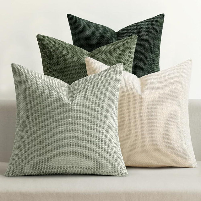 MIULEE Pack of 4 Couch Throw Pillow Covers 22x22 Inch Neutral Green Soft Decorative Chenille Pillow Covers Farmhouse Accent Cushion Covers for Boho Spring Home Decor Sofa Bedroom Living Room