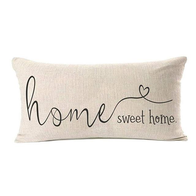 MFGNEH Home Sweet Home Quotes Farmhouse Pillow Covers 12x20 Inch,Home Decorative Cotton Linen Throw Pillow Case Cushion Cover,Home Gifts
