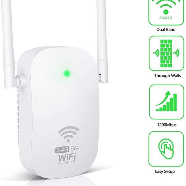 WiFi Range Extender 1200Mbps WiFi Repeater Booster AC1200 for The Hourse, 2.4 & 5GHz Dual Band WPS Wireless Signal Strong Penetrability, Wide Range of Signals(2000FT), Enjoy Gaming
