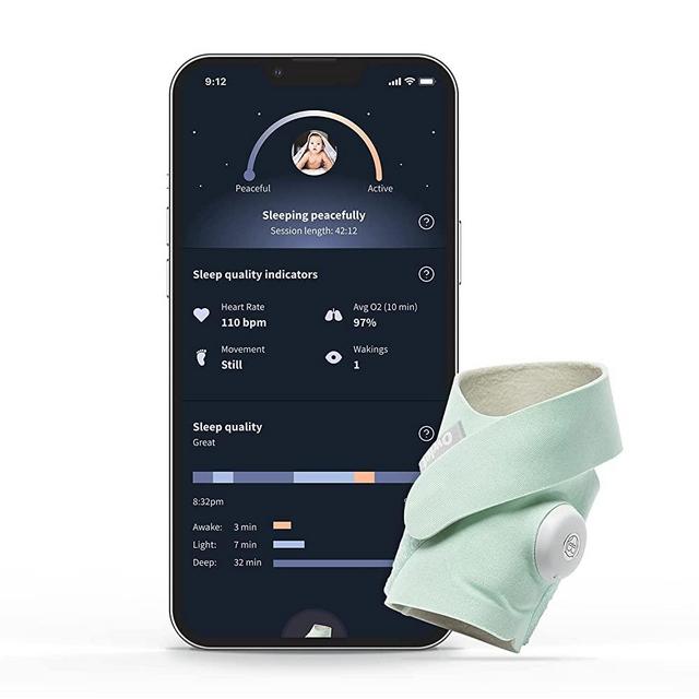 Owlet Dream Sock - Mint - Smart Baby Monitor View Heart Rate and Average Oxygen O2 as Sleep Quality Indicators. Wakings, Movement, and Sleep State. Digital Sleep Coach and Sleep Assist Prompts