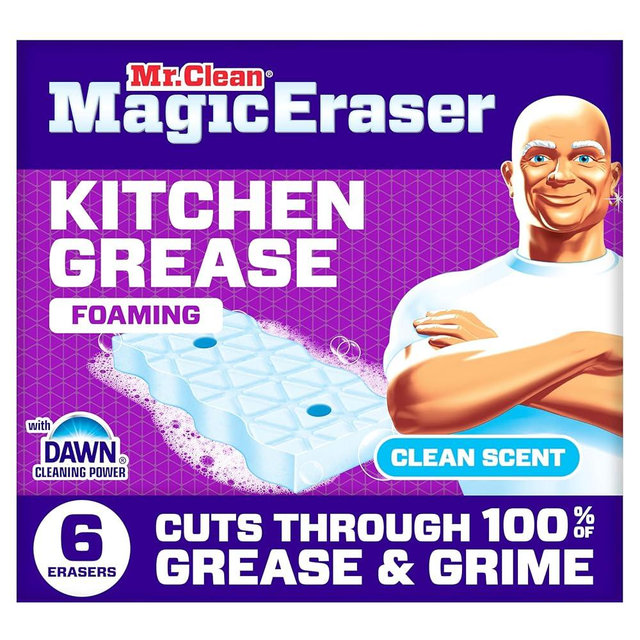 Mr. Clean Magic Eraser Foaming Sponge, Kitchen Grease Eraser, Dawn Cleaning Power, Oven Cleaner, Clean Scent, 6ct