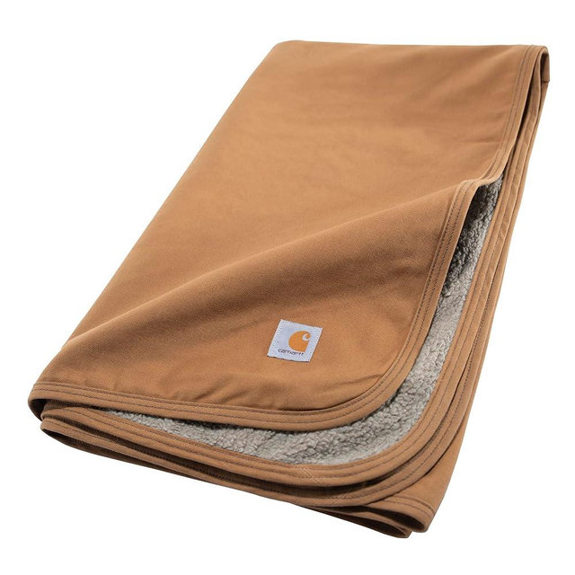 Carhartt Firm Duck Sherpa-Lined Throw Blanket, Reversible Pet Blanket, Carhartt Brown (Fleece/Canvas)