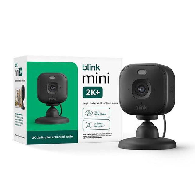Blink Mini 2K+ (newest model) – Plug-in Home & Pet Security Camera with 2K video resolution, color night vision, enhanced audio, motion detection – 1 camera (Black)