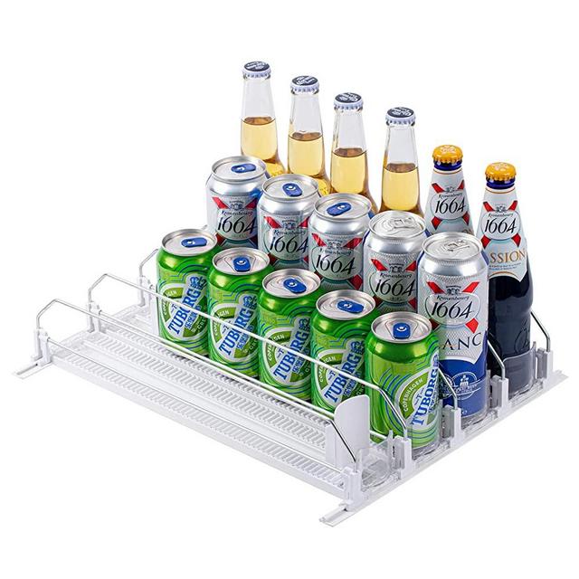Rula Soda Can Organizer for Refrigerator, Self-Pushing Drink Organizer for Fridge, Pantry, Kitchen- White, 4 Row