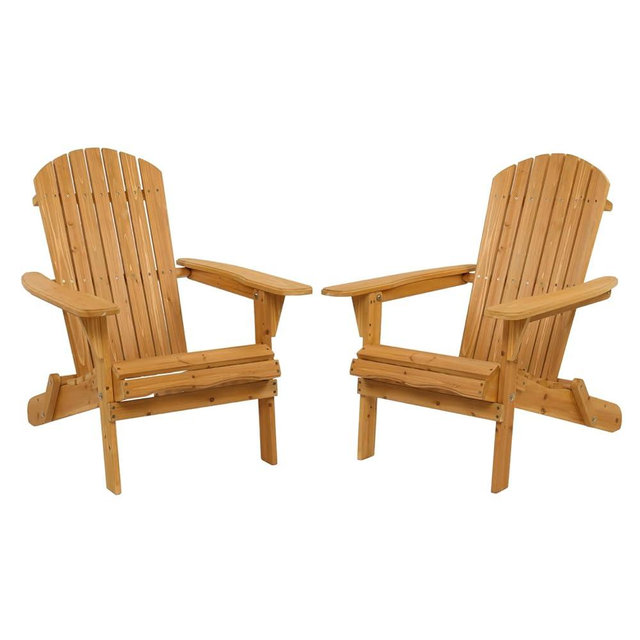 Outvita Wood Adirondack Chair Set of 2, Folding Wooden Lounge Seating, All Weather Outdoor Furniture Chair with Clearance Weather Resistant for Garden Fire Pit Yard Beach Campfire - Teak