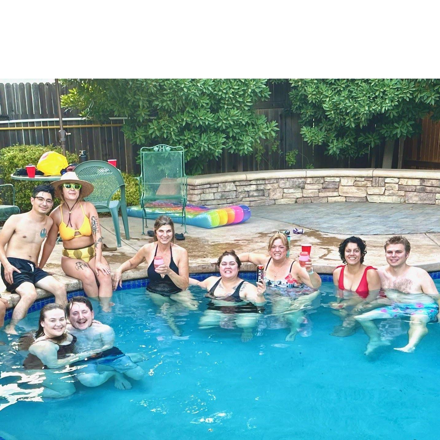 With Chris's godfamily (right to left): godmother Grace, godsister Kimmy, mom Amy, godsister Candice & husband Nathan/Lester. Front- Grace's husband Steve's son and his wife.
