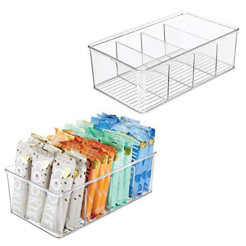 mDesign Plastic Food Storage Organizer Bin Box - 4 Divided Sections - Holder for Seasoning Packets, Pouches, Soups, Spices, Snacks for Kitchen, Pantry, Cabinet, Refrigerator, 2 Pack - Clear