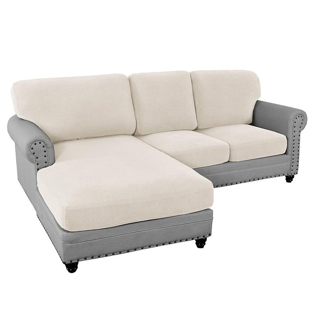H.VERSAILTEX 2025 New Sectional Couch Covers 6 Pieces Stretch Sofa Covers for Sectional Sofa Set Separate L Shaped Couch Cover for Both Left/Right Couch (Seat and Back: 1 Chaise + 2 Sofa, Ivory)