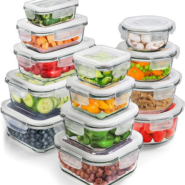 Prep Naturals Glass Storage Containers with Lids - Glass Food Storage Containers Airtight with Lids 13-Pack