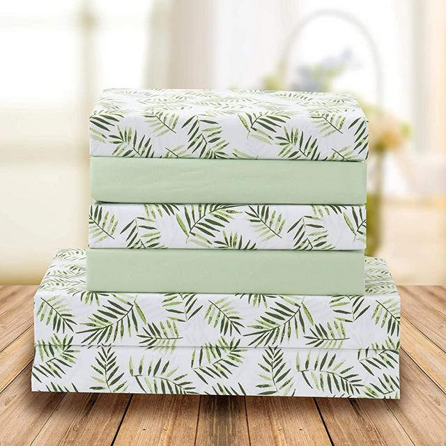 Elegant Comfort Ultra-Soft Double Brushed 6-Piece Microfiber Sheet Set Beautiful Tropical Patterns, and Vibrant Solid Colors, Luxury, All-Season Bed Sheet Set - Palm Leaves, King