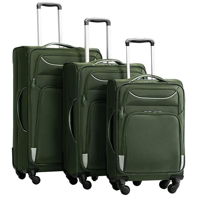 Coolife Luggage 3 Piece Set Suitcase Spinner Softshell lightweight (dark green)