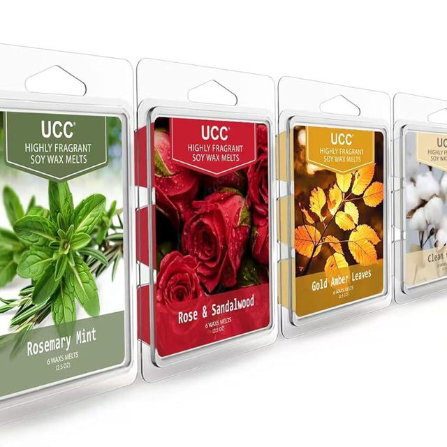 UCC Wax Melts, Soy Wax Cubes Strong Scent Long Lasting Premium Scented Mix Melts Tarts-Rosemary Mint, Rose & Sandalwood, Gold Amber Leaves, Clean Cotton - 4 Pack