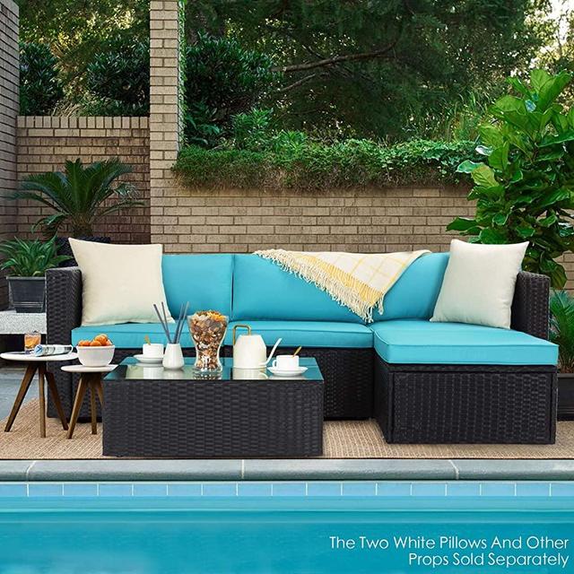 VITESSE 5 Pieces Patio Furniture Sectional Sets, Outdoor All-Weather PE Rattan Wicker Lawn Conversation Sets, Garden Sofa Set with Coffee Table and Washable Cushion