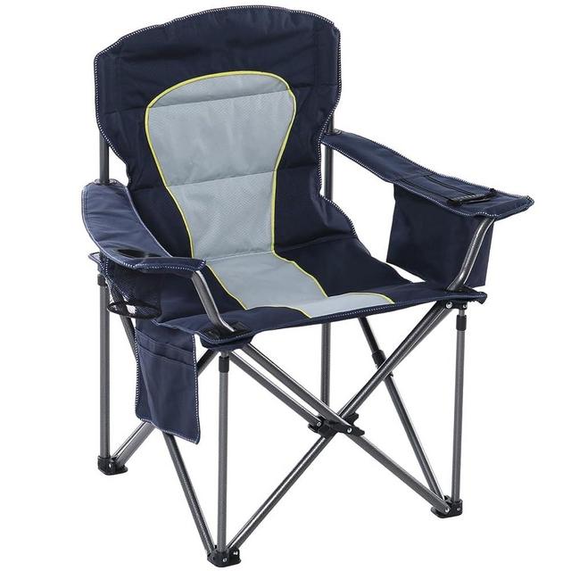 HIGH POINT SPORTS Oversized Camping Folding Chair, Heavy Duty Portable Outdoor Chair, Foldable Camp Chair with Cup Holder and Cooler Bag Support 450 LBS, Dark Blue