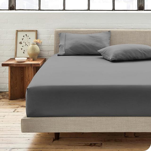 Bare Home 100% Organic Cotton King Fitted Bottom Sheet - Crisp Percale Weave - Lightweight & Breathable - Deep Pocket Fitted Sheet (King, Grey)