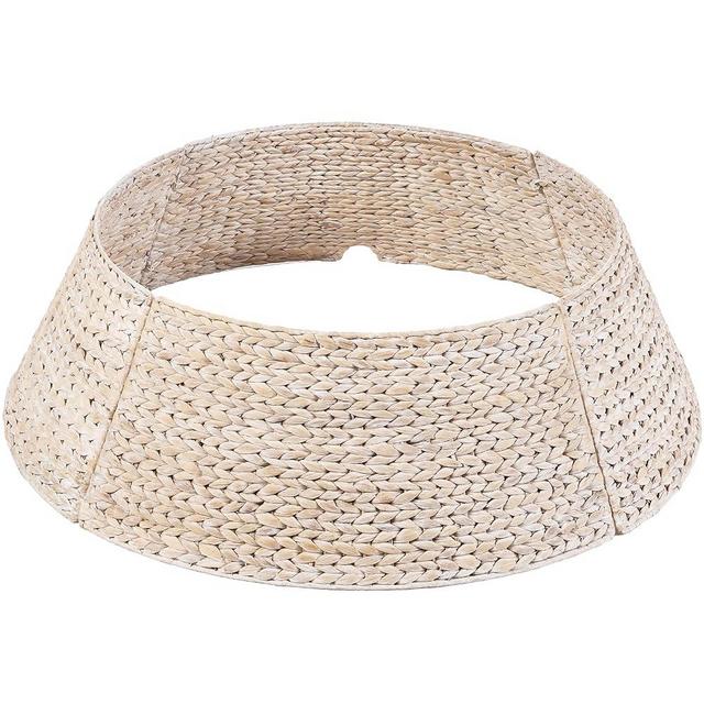 Best Choice Products 24in Christmas Tree Collar, Woven Hyacinth 3-Piece Holiday Rattan Tree Skirt Accessory for Home w/Cord Cut-Out - Washed White
