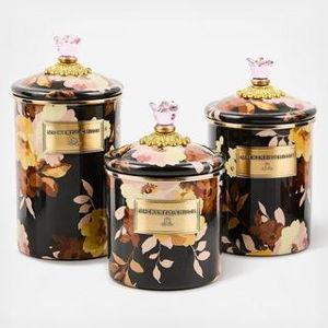 MacKenzie-Childs Wild Rose Brown Stainless Steel Canister