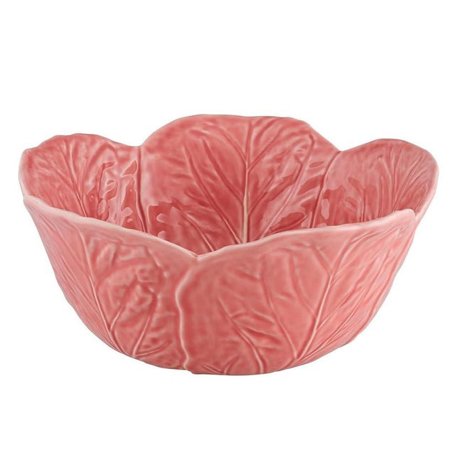 Bordallo Pinheiro Pink Cabbage Salad Bowl Handcrafted Portuguese Earthenware Leaf Motif Tableware – Elegant Serving Bowl for Salad, Fruit, Vegetables, Pasta, Side Dishes & Holiday Entertaining 11.6" L