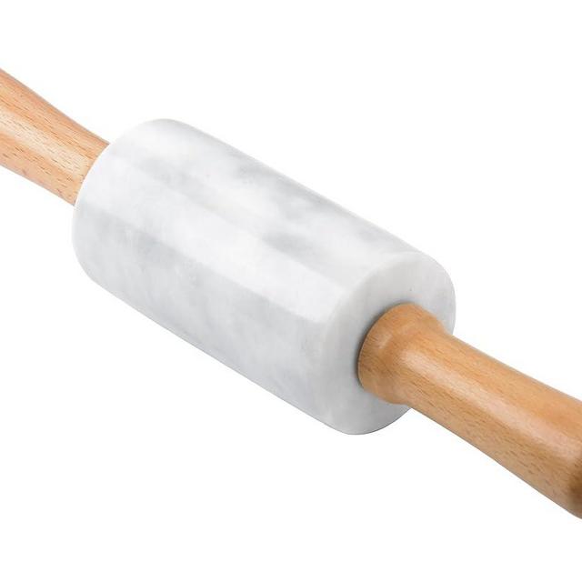 Marble Rolling Pin,Dough Roller 11.6 inch,Non-Stick Pizza Roller,No Rust,Women's Kitchen Tool,Just The Right Weight for Pizza,Pasta,Pies,Pastries,Cookies,Fudge(White)