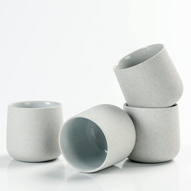 TEANAGOO Japanese Tea Cups, Chinese Tea Cup, 7.2Oz / 205 Ml, Ceramic Tea Cups for Adults, Ceramic Cups no Handles, Japanese Cups, Asian Tea Cups Matcha Cup, Lt.Grey, 4 Pcs/Box, H5