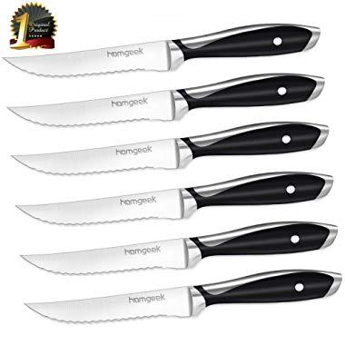 Steak Knife Set,German X50Cr15 Stainless Steel Fine Edge Steak Knives,6-Piece Heavy Steak Knives
