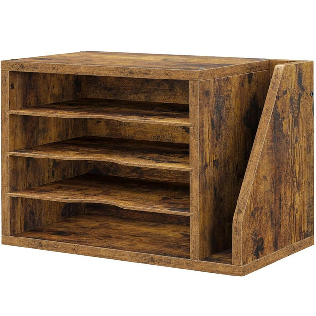 Creso hom File Organizer Desktop, Wood Desk Organizer with 3 Adjustable Shelves, Mail Paper Sorter for Office, Home, File Holders for Envelopes, Mail Supplies or Magazines, Rustic Brown
