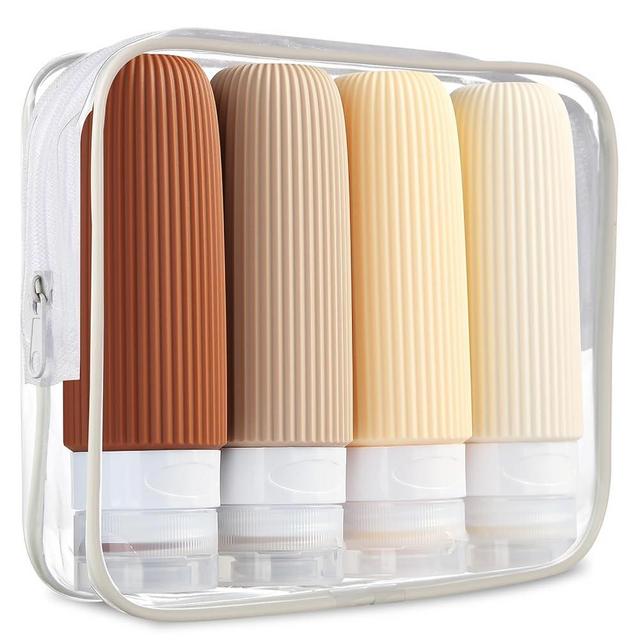 Mrsdry Travel Bottles for Toiletries, Tsa Approved 3oz Portable Travel Bottles, BPA Free Leak Proof Squeezable Silicone Travel Size Containers, Travel Accessories with Clear Toiletry Bag (4 Pack)