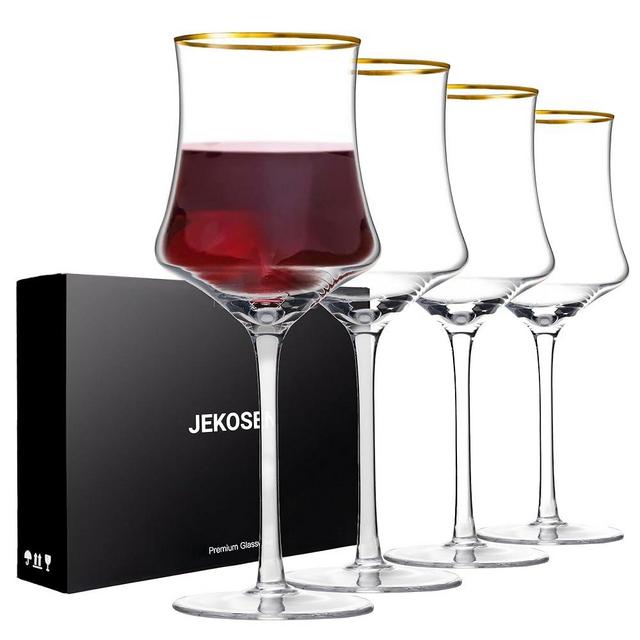 JEKOSEN Crystal Wine Glasses with Gold Rim 17 Ounce Set of 4 Long Stem Clear Wine Glasses Premium Crystal Gift for Christmas, Birthday, Anniversary or Any Special Occasion