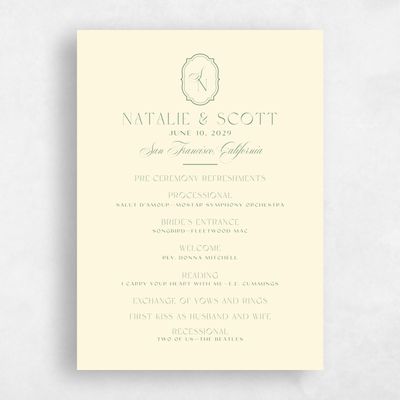 Cream, Yellow Wedding Program - Korina
