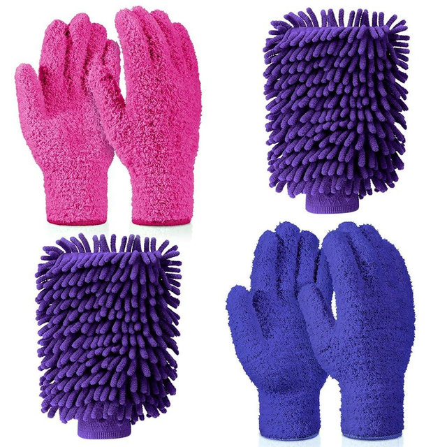 Potchen 6 Pcs Microfiber Dusting Mitt Gloves for Plants Washable Dusting Gloves for House Cleaning Furniture Car Washing