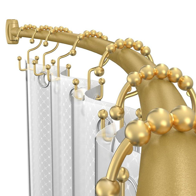 LBYOJKD Curved Shower Curtain Rod 36.4-76In Adjustable, Gold Round Shower Curtain Rod, Shower Rods for Bathroom, Bathtub, Stall, Bathroom Rod No Rust, Extra Space, Need to Drill