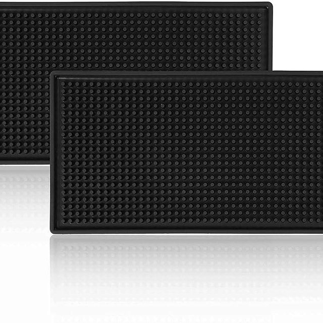 Black Bar Mats Set of 2 (12x6 Inches) | Drying, Durable and Stylish Spill Mats for Bars, Restaurants, Coffee Shops, Bar Mats for Countertop and Table Top, Non-Slip & Non-Toxic Mats