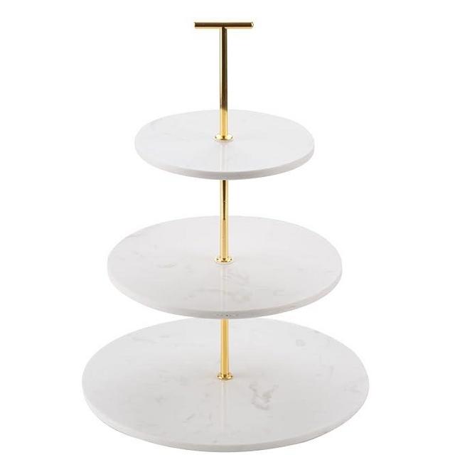 Olbia 3-Tier Marble Cupcake Stand with Gold Base, Dessert and Cake Display for Wedding, Birthday, Thanksgiving, Baking Tiered Tray standStand (White Marble)