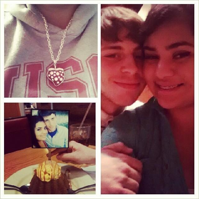 Our "One Month" Anniversary.
For our first year we celebrated anniversaries every month. The strawberry necklace is a reference to Berry the Strawberry from Cloudy with Meatballs 2.