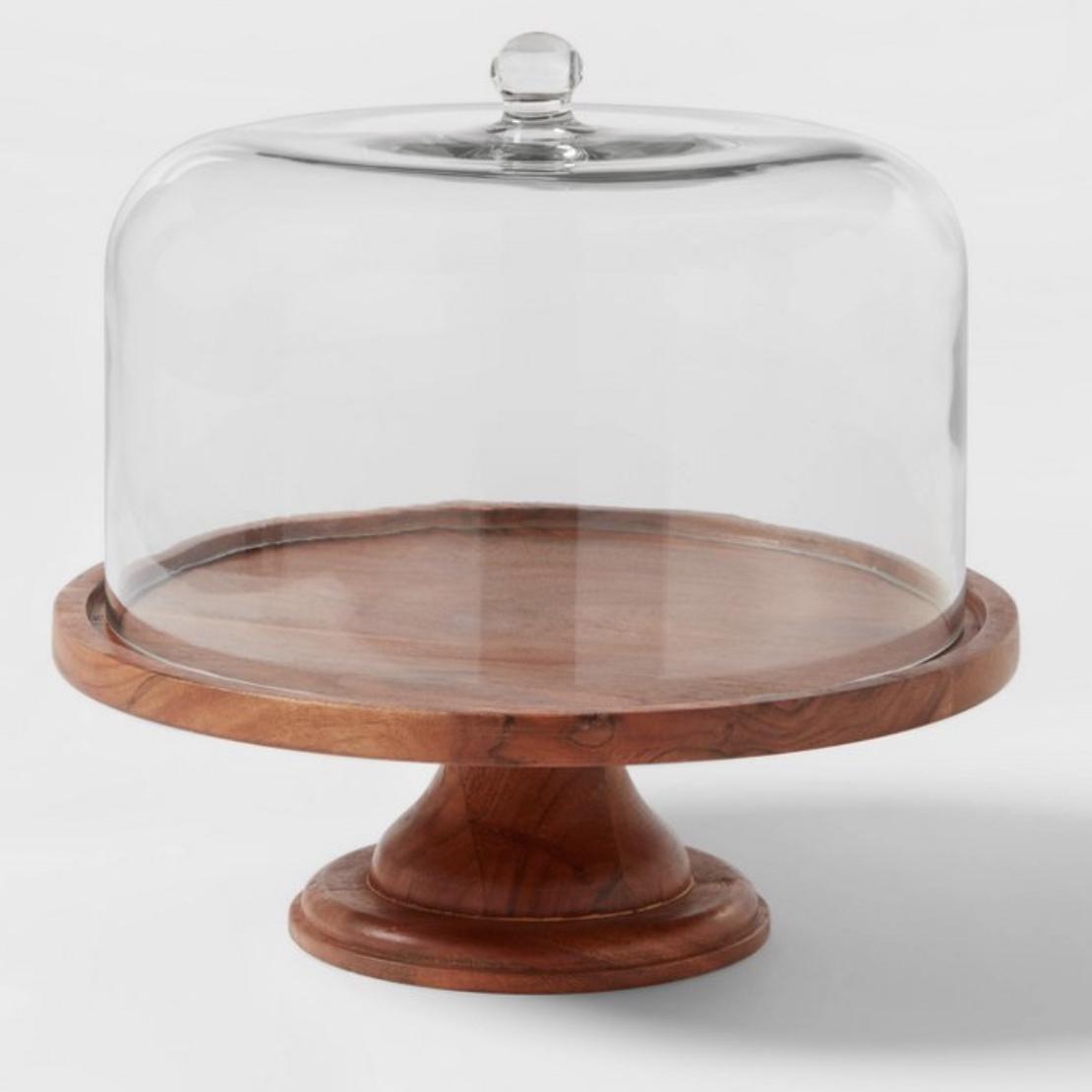 Round Glass & Wood Dessert Stand - Threshold