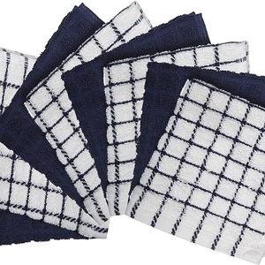 Bumble Premium Cotton Dish Cloths 12" x 12"| Navy Check Design | 380 GSM | Highly Absorbent & Soft Dish Towels | 100% Natural Ring Spun Cotton Tea Towel Set | Kitchen Towels - 8 Pack