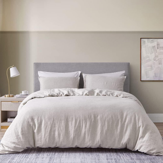DAPU 100% Linen Duvet Cover Set-Pure Natural French Flax Linen with 8 Corner Ties&Zipper Closure Soft Breathable Durable for Hot Sleepers 1 Duvet Cover 2 Pillowcases(Natural Linen, California King)