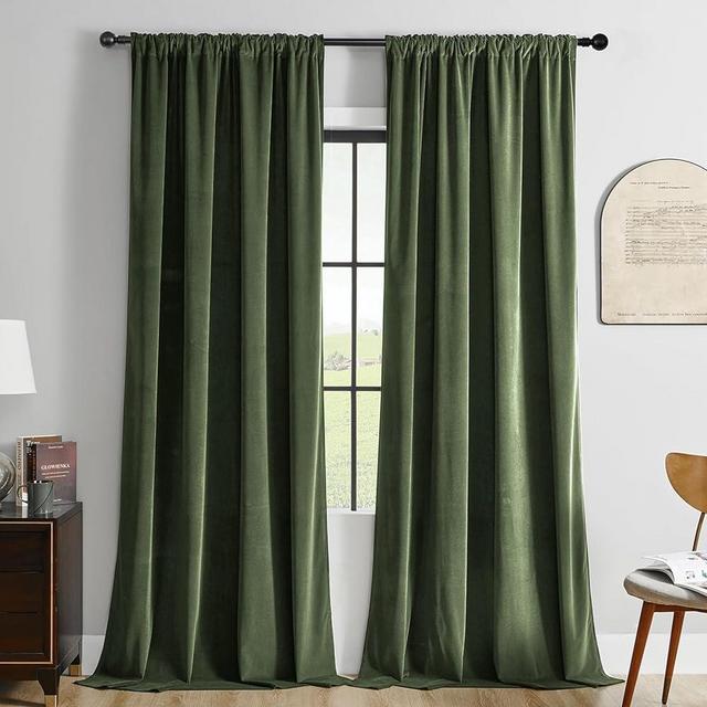 Joydeco Green Velvet Curtains 120 inch 2 Panel, Room Darkening Super Soft Velvet Drapes for Bedroom Living Room Thermal Insulated Window Drapes, Luxury Blackout Rod Pocket Curtains,W52 x L120 inch