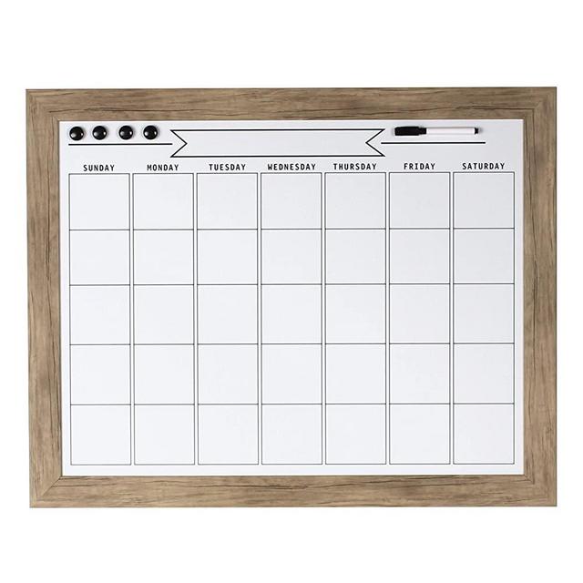 DesignOvation Beatrice Framed Magnetic Dry Erase Monthly Calendar, 23x29, Rustic Brown