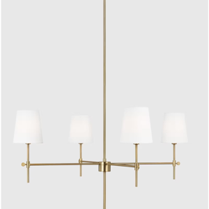 Linear Steel Chandelier with Linen Shades in Brass