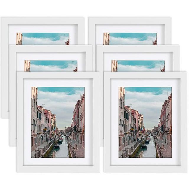 8x10 White Picture Frames Nature Solid Wood 6 Pack for Wall Mounting and Tabletop Display