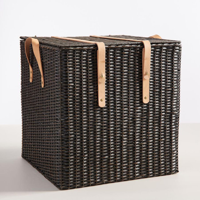 Austin Lidded Chest Basket, Distressed Black