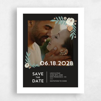 Darkest Charcoal, Black Wedding Save the Date - Kearney Portrait