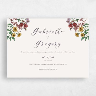 Beige Floral Wedding Invitation - Mirasol Landscape