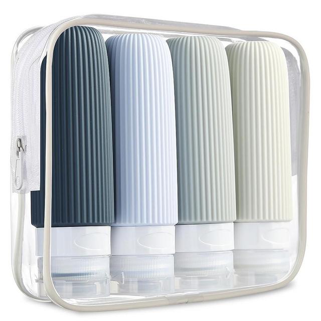 Mrsdry Travel Bottles for Toiletries, Tsa Approved 3oz Portable Travel Bottles, BPA Free Leak Proof Squeezable Silicone Travel Size Containers, Travel Accessories with Clear Toiletry Bag (4 Pack)