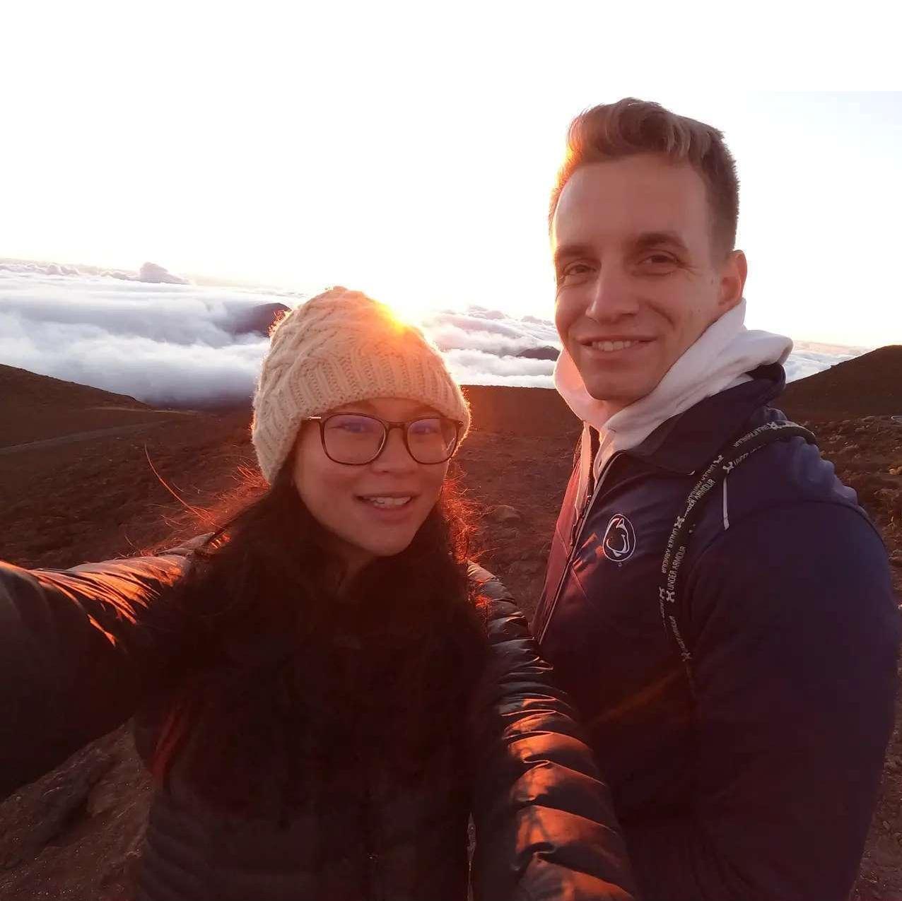 Our first trip - Mt. Haleakala Maui, HI.  Lesson learned: don't drink and hike at 10,000 ft. Also there isn't always a gas station nearby, you might have to drive up and down a mountain.